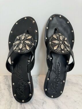 Brighton Alanis Black Studded Leather Thong Sandals Size 8